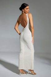 Avianna White Diamond Backless Maxi Dress